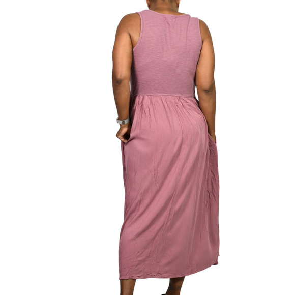 Frye Easy Button Front Dress Pink Mauve Tank Jersey Knit Pockets Rayon Medium - Picture 2 of 15